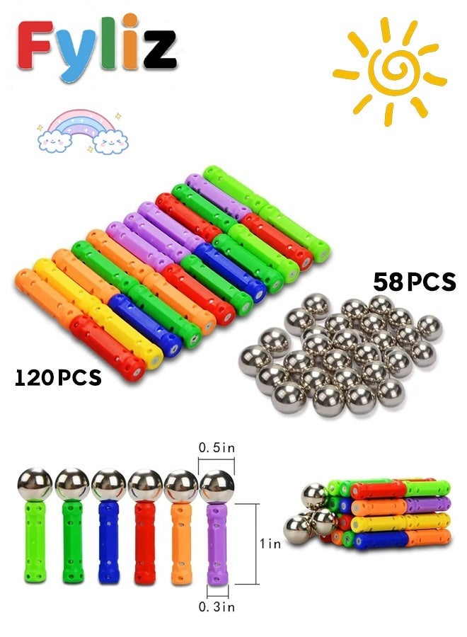 Fyliz 178 Pcs Magnetic Building Sticks Blocks, Magnet Educational Toys STEM Toys Learning for Kids, 3D Construction Building Toy with Storage Bag - Image 3